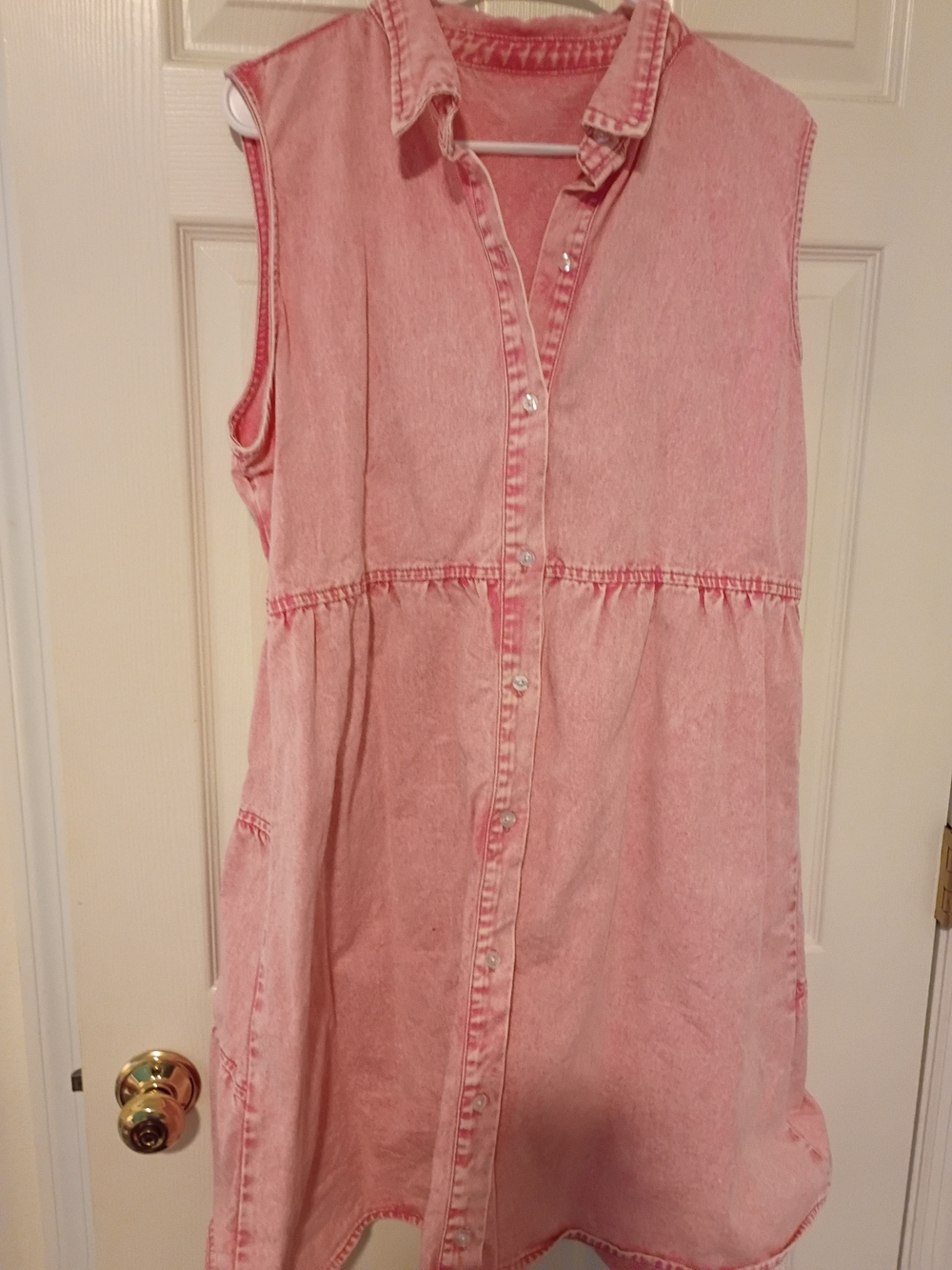 Sleeveless Hot Pink Lightweight Denim Button Dress XL